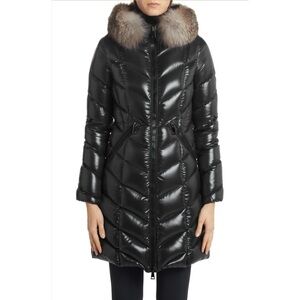Moncler Fulmarus Grey Shiny Fur Hooded Puffer Jacket